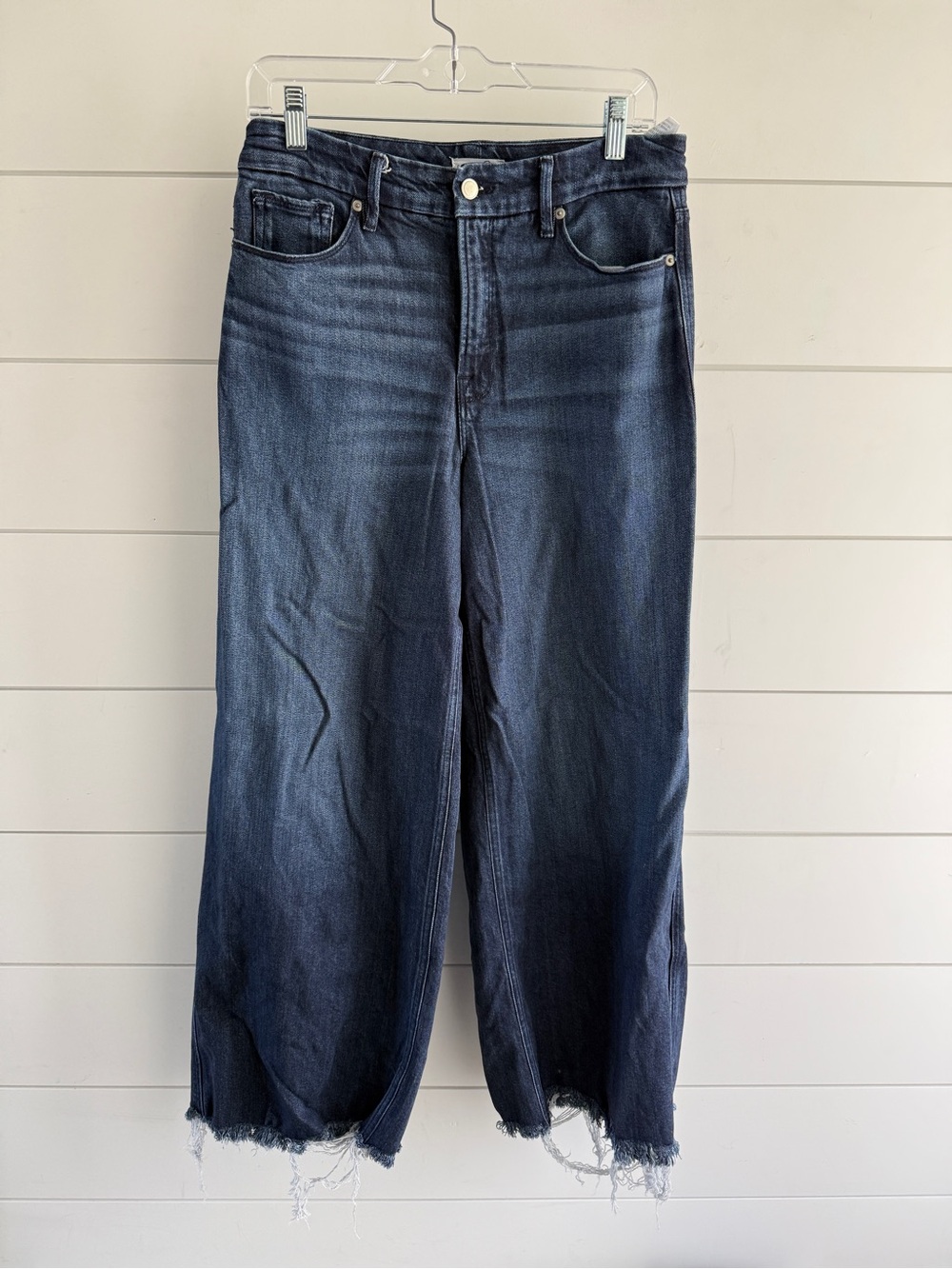 Good American Good Skate Dark Blue Wide Leg Jeans, Size 28